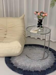 1pc Round Blue Starry Sky Velvet Rug, Vintage Round Rug For Bedroom, Living Room, Sofa, Coffee Table, Computer Chair, Swivel Chair, Small Mat, Suitable For All Seasons - Navy Blue - View 5