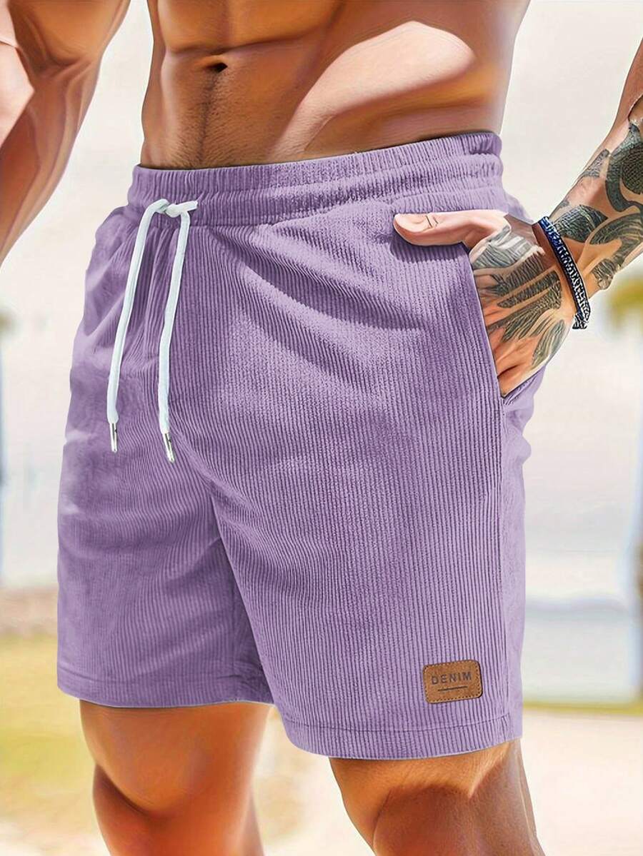 Men's Letter Graphic Drawstring Waist Pocket Casual Shorts - Mauve Purple - View 1