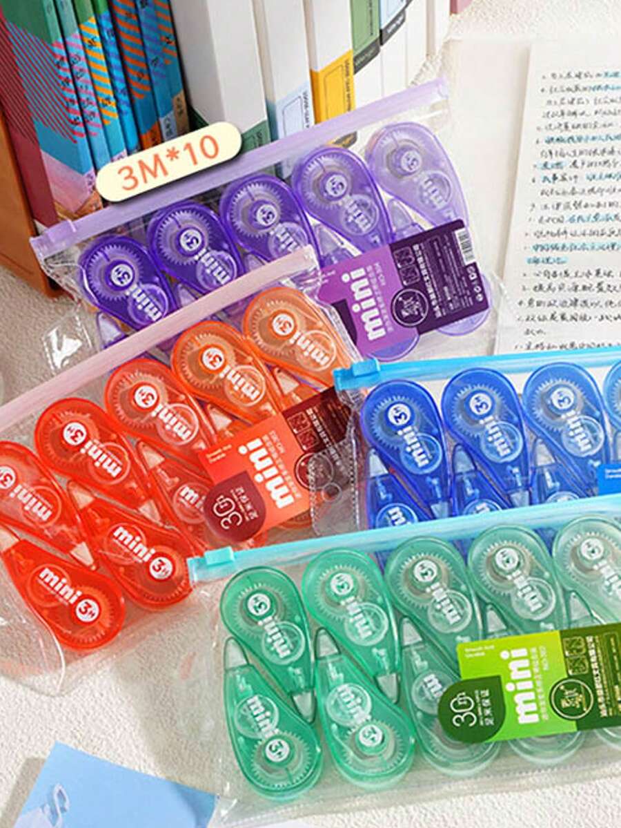 4色迷你修正带 10个 30米 各3米 易于使用 精美设计 学生矫正器 返校