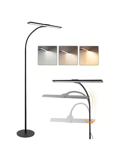 Vloer Lamp LED Living Room Dimmable Zwart Reading Verlichting 156CM Moderne 10W Touch Office Light, Timer Memory Function Bedroom Adjustable Gooseneck