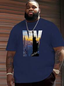 Plus Size Men's New York City Statue Of Liberty Graphic T-Shirt, Breathable Short Sleeve - Multicolor - View 1