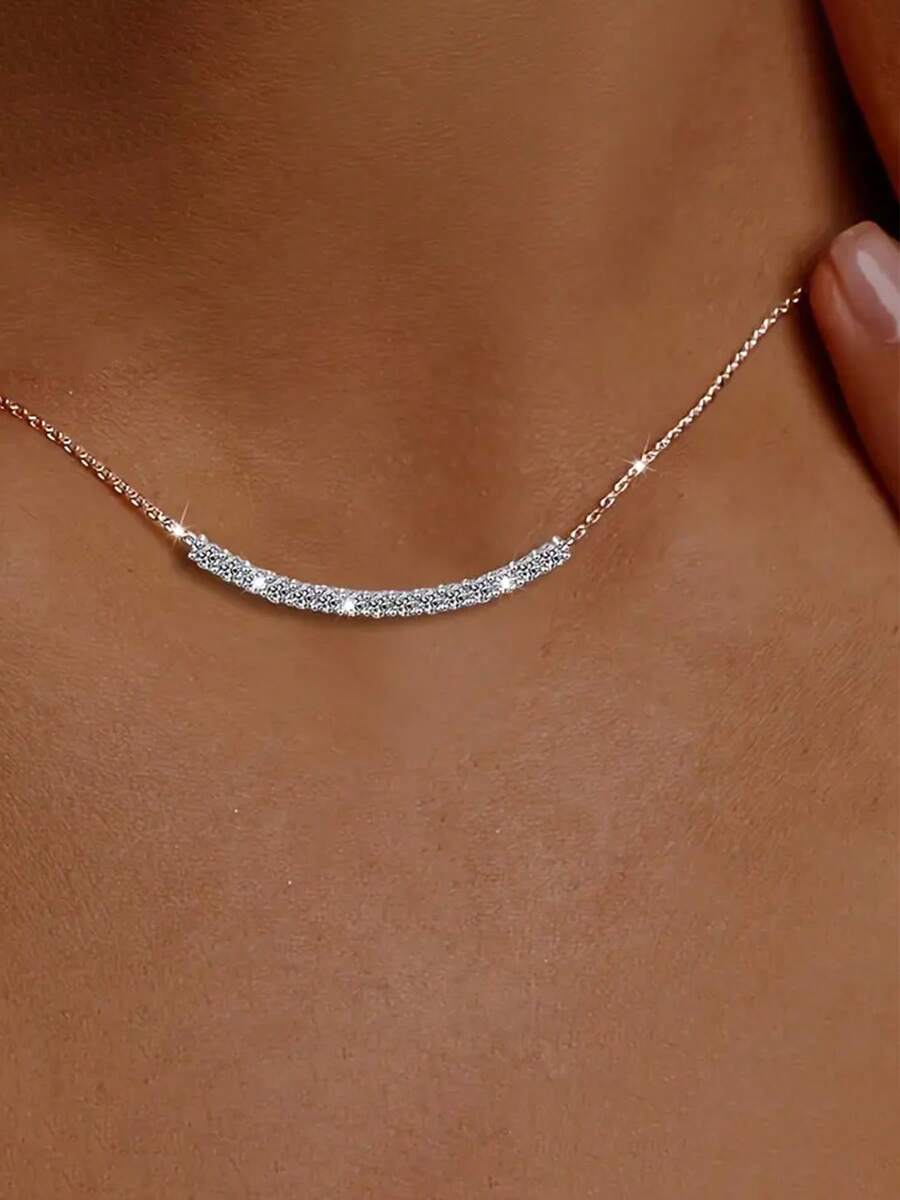 1 件 925 银优雅简约微笑吊坠项链，适合节日礼物 - 銀色 - 查看 1