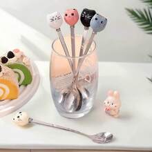 1 chiếc thìa cà phê bằng thép không gỉ hình mèo bằng gốm sáng tạo dễ thương, thìa khuấy mật ong, thìa cán dài cho cốc, thìa tráng miệng bằng thép không gỉ đồ dùng học tập - màu đen - Xem 4