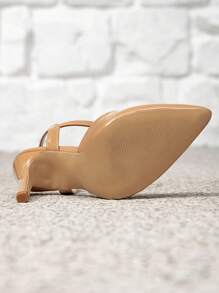 1 Pair Plain Color Commuter PU Leather Buckle Apricot Shoes For Women, Suitable For Party, All Season