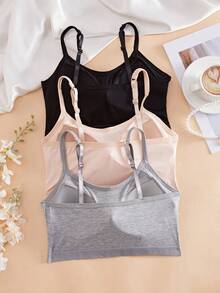 Runway Rest 3pcs/Set Women's Solid Color Adjustable Strap Comfortable Wireless Padded Camisole Bra Tops, Suitable For Sports, Sleep - Multicolor - View 4