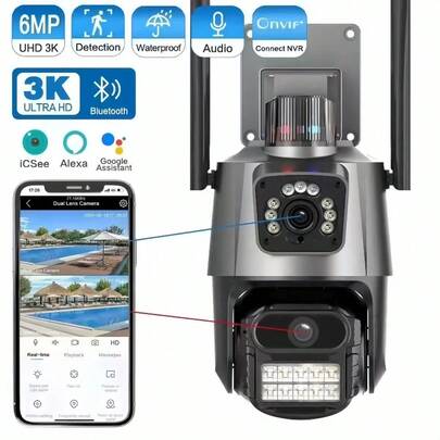 Câmera de Segurança JGL P11 Sem Fio de 6MP Externa à Prova D'água 4K WiFi, Sistema de Segurança Doméstica Com Detecção de Movimento, Visão Noturna, Áudio Envio Imediato