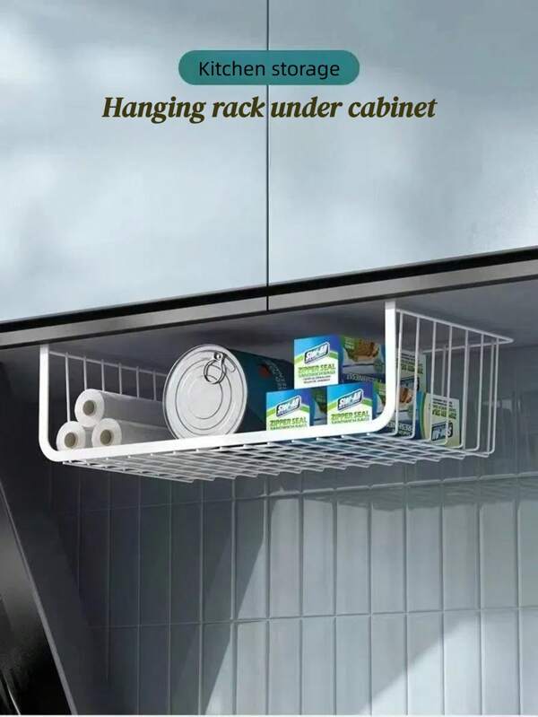 1 Kitchen Storage Rack, Suspended Layered Seasoning Rack, Suspended Hanging Basket, Suitable For Storage Hanging Basket Under The Window Table And Under The Cabinet, Without Hole Punching Installation,