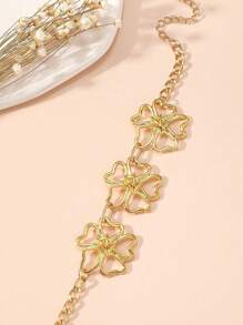 1pc Stylish & Innovative Gold Color Floral Design Bracelet For Women, Wedding Gift Suitable For Women, Flower Cutout Bracelet, Great For Mother's Day, Weddings, Daily, Vacation, Party Wear,Mom,Mother's Day,Gift