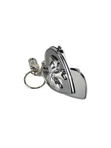 Silver Bow & Heart Shape Mirror Vintage Y2K Pendant, Handbag/Keychain Charm, Accessory - Silver - View 4