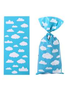 50pcs Blue Sky And White Cloud Color Printing OPP Flat Pocket Food Packaging Candy Biscuits Popcorn Tapping Pocket