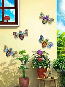 Metal Bee Wall Art Outdoor Decor -1 Pc/4 Pcs Packed With 7.7 "Metal Wall Decor, Bee Outdoor Garden Hanging Decor, Activity-Filled Handmade Wall Art For Patio Garden Patio Decor