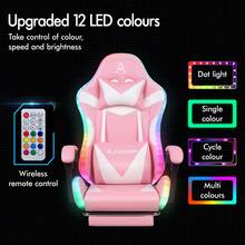 ALFORDSON Gaming Massage Chair, Massage Racing Chair With LED, Ergonomic Desk Chair With 150° Tilt, Retractable Footrest, PU Leather, Height Adjustable, 180 Kg Load Capacity - 粉色 - 查看 4