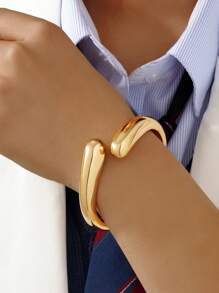 1pc Minimalist Aesthetic High-Quality Unique Design Asymmetric Water Drop Hollow Metal Bangle Bracelet, Versatile For Evening Party, Daily Wear, Office, Bar, Music Festival, Wedding, Business Events, Gift