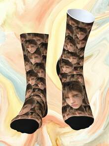 1 Pair Of Custom Couple Socks, Full Of Head Like Custom Socks, Custom Socks, Men's Socks, Personalized Novelty Socks, With Their Own Handsome And Beautiful Photos, Hunky Men Great Gifts - Black - View 3