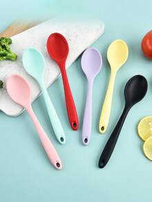 1pc Small Silicone Cooking Spoon, Cooking Stirring Spoon, Salad Mixing Spoon, Ice Cream Scoop, Non-Stick Heat Resistant Silicone Mixing Spoon, Dishwasher Safe, For Cooking And Baking - Multicolor - View 2