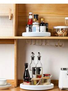 360 ° Rotating Anti Slip Wide Base Spice Rack Storage - Space Saving White Plastic Turntable, Suitable For Kitchen Cabinets, Perfect For Storing Seasonings, Cans, And Bottles, Spice Can Tray, Kitchen Bathroom Living Room Desktop Storage Tray, Rotatable Desktop Storage Tray