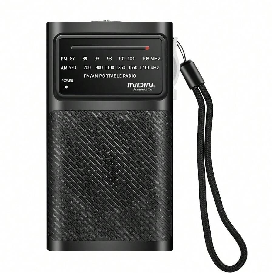 INDIN 便携式收音机 AM FM，应急收音机，配有高品质扬声器、耳机插孔、2AA 电池供电收音机，可远距离接收，袖珍收音机，适合室内、室外和紧急情况使用