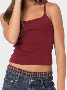 Women's Solid Color Cami Tops Sleeveless Open Back Low Cut Slim Fit Cropped Tank Tops