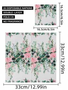 20pcs Floral And Leaf Print Disposable Paper Napkins For Party, Gathering, Tabletop Use - Multicolor - View 2