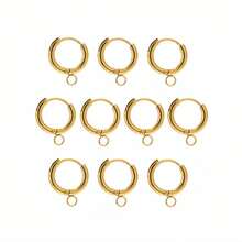10pcs Gold Stainless Steel Ear Clip Earrings, Spring Clasp, Titanium Steel Hoop Clip Earrings - Yellow Gold - View 1