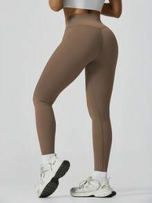 1pc Women's Elastic Yoga Fitness Running Shaping Lifting Cycling Leggings - Khaki - View 6