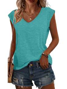 3pcs Solid V-Neck Short Sleeve T-Shirts, Casual Women Tops For Spring & Summer - Multicolor - View 4