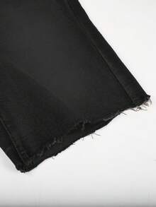 Y2K街头风中腰破洞毛边阔腿百慕大及膝牛仔短裤 - 黑色 - 查看 5