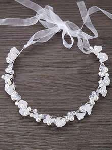 1/2/3/4Pcs Girls White Bridal Handmade Crystal Flower Headpieces, Wedding Dress Hair Accessories - White - View 3