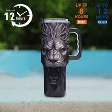 Gome 40oz Lion Tumbler With Handle For Men – Fierce & Bold Insulated Stainless Steel Cup, Birthday Gift For Boyfriend, Husband, Or Father, With Lid & Straw - Black - View 4