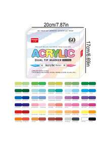 60/120/168 Colors/Box Acrylic Markers, Color Markers For School And Daily Office Use, Can Be Used For Painting On Plastic, Stone, Glass And Other Surfaces, Teacher Rewards, Art Supplies, Double-Headed Markers, Suitable As Gifts For Friends - Multicolor - View 12
