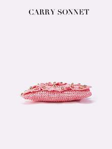 粉色钩针斜挎包，甜美时尚，轻巧别致，日常出行的百搭之选。女士钱包和包包，夏季，节日必备，旅行必备 - 粉色 - 查看 5