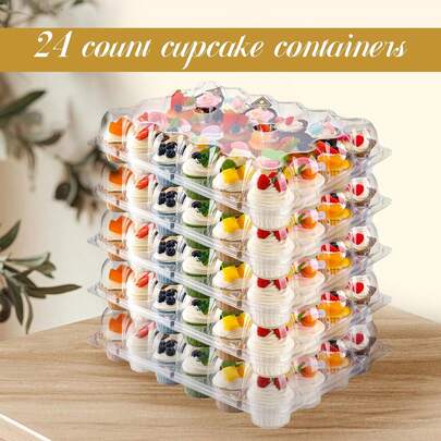 Der Rose 24 Count Cupcake Containers 10 Pack Cupcake Holders With Detachable Tall Dome Lids Clear Plastic Stackable Cupcake Boxes For 240 Cupcakes, Standard Size