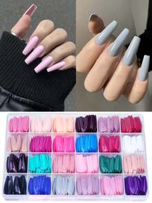 576Pcs False Nails Tips Coffin Colorful Artificial Acrylic Press On Nails Pre-Design Gel Nails Manicure Art Capsule For Girls Women Diy Decoration Nail Supplies Nails - Multicolor - View 3