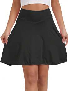 1pc Plus Size Women Sports Skirt, High Waist Exercise, Jogging, Fitness, Golf, Tennis Skirt - Casual, Fashionable, With Pockets, 2 In 1, Split, Yoga Skirt, Spring/Summer