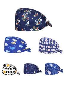 1 pièce Casquette de protection en polyester à motif dessin animé, convient pour dentaire, hôpital, infirmière pédiatrique, vétérinaire, chef, cheveux longs, unisexe, 4 saisons