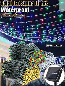 20LED/50LED/100LED/200LED 太陽能戶外裝飾串燈，8種照明模式，IP65防水，5m/7m/12m/22m 仙女燈，適用於聖誕節、派對、萬聖節、露營、婚禮、盆栽植物、花園裝飾（白色/彩色/暖白色） - Solar String Lights - 查看 3