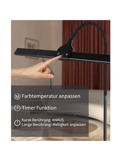 Vloer Lamp LED Living Room Dimmable Zwart Reading Verlichting 156CM Moderne 10W Touch Office Light, Timer Memory Function Bedroom Adjustable Gooseneck view 6