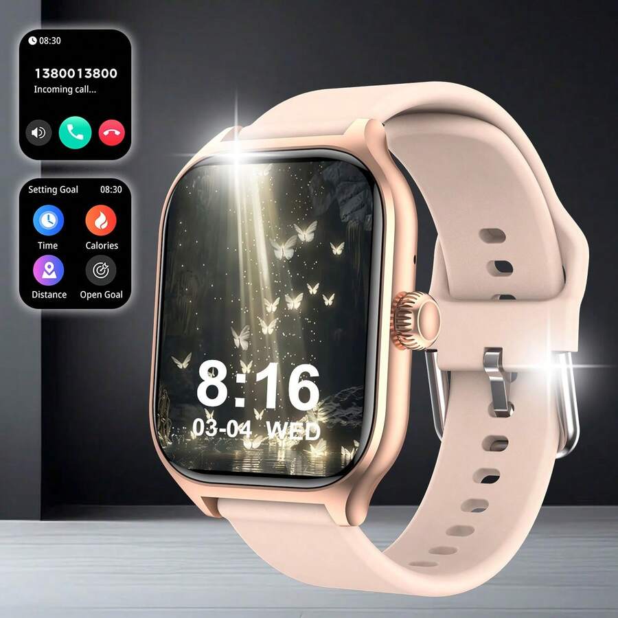 1 件女士硅胶表带智能手表，2.01 英寸 TFT 高清触摸屏，呼叫和消息提醒，适用于 Android 和 IOS 系统，非常适合日常佩戴和送礼