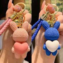 1pc Cartoon Rabbit Heart Shaped Resin Keychain Cute Couple Gift, Bag & Car Pendant Accessories, Birthday Present