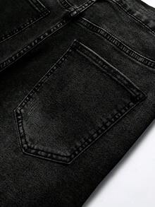 男士休闲水洗牛仔短裤，夏季 - 黑色 - 查看 3