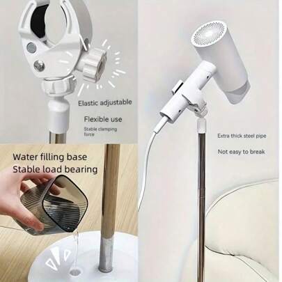 Adjustable Length Standing Hair Dryer Holder, Multifunctional Phone Stand & Pet Dryer Holder, Stand-Up Hair Dryer Support