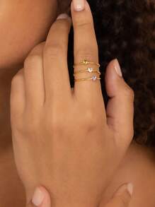 1 pieza Anillos de mujer con corazón delicado, anillo abierto de acero inoxidable diminuto con imitación de circonita, joyería de moda para damas, regalo de cumpleaños, regalos del Día de San Valentín