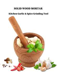 2pcs Spice Grinder Mortar And Pestle Set, Multipurpose Large Garlic Press, Big Size Garlic Masher For Home Use, Seasoning Grinding Tool, Kitchen Small Gadget, 4.3inch*3.9inch