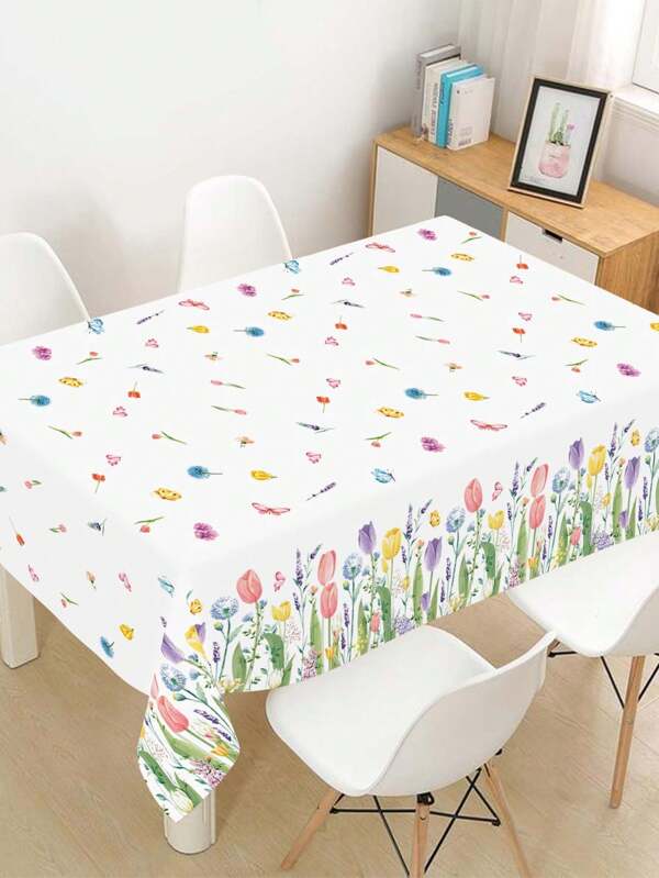 1 pieza Mantel de tela plástica con estampado de flores acuarela y mariposas para fiestas de cumpleaños, bodas, fiestas en interiores y exteriores, cocina y celebraciones festivas