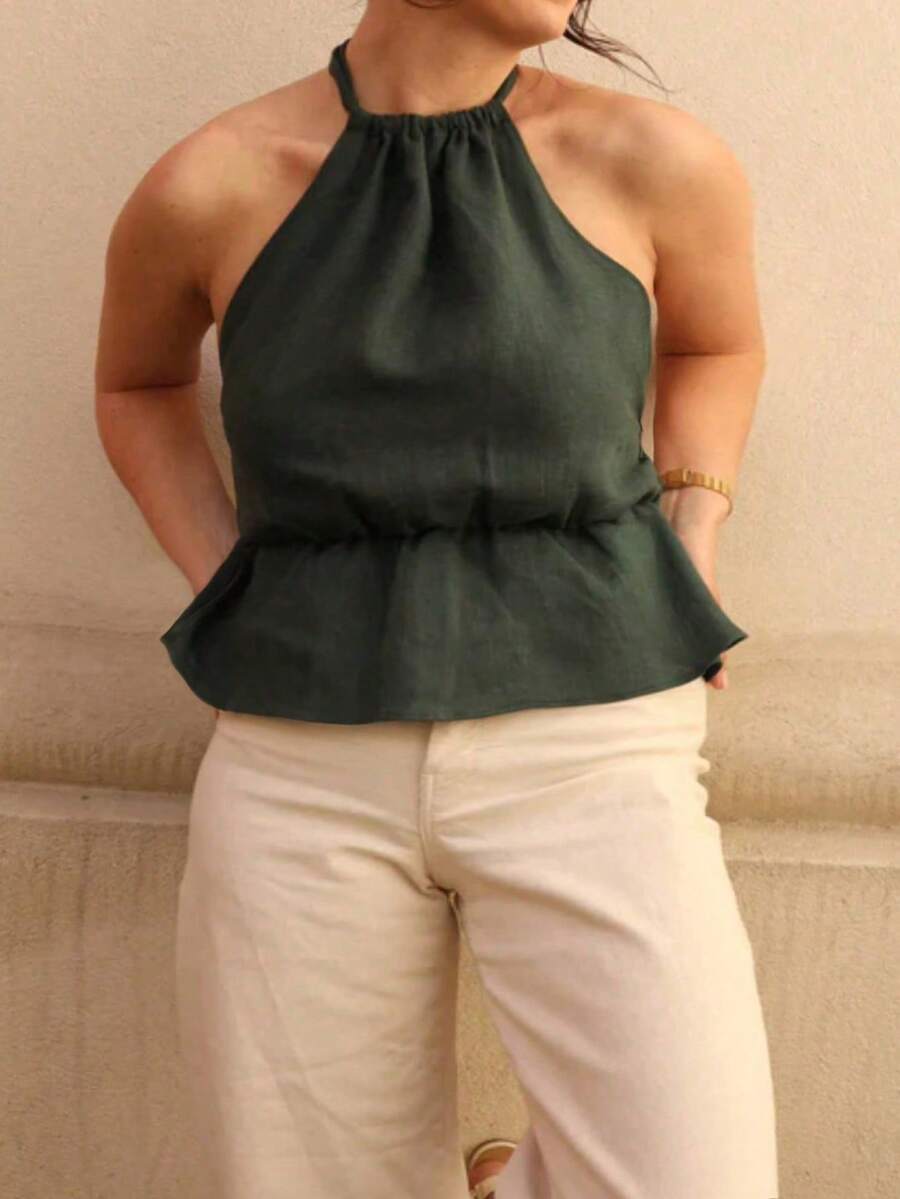 Top Regata Feminino Casual de Primavera/Verão com Amarração, Franzido, Confortável, para Casa e Lazer