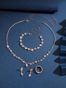 3 件套极简奢华畅销爪链项链、耳环、手链套装、全水钻颈链、礼服配饰 - 5pcs - 查看 11