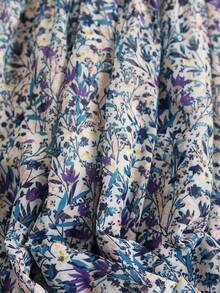 Women's Navy Ditsy Floral High Waist Loose Casual Skirt - Apricot - View 5