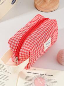 1 pieza Bolsa de maquillaje de estilo reticulado, juego de bolsos de estilo coreano acolchado en color rosa rojo, estilo Ins, elementos esenciales de vacaciones para niñas, bolsa con cremallera de gran capacidad, cartera, bolsa para tampones, bolsa de belleza con estampado de mariposa, accesorios esenciales de primavera para damas, bolsa de almacenamiento de uso diario para viajes, regalo para boda, dama de honor, Navidad, Día de la Madre, Día de la Enfermera, Día del Maestro