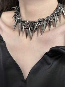 1 pezzo Collana alla moda punk con catena di borchie, perline e nappe, collana choker chic e di lusso, accessorio perfetto con jeans/pantaloni, ottimo regalo per estate, scuola, autunno, Ognissanti