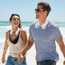 免提颈扇 - 三速 USB 可充电可穿戴风扇，1200mAh 便携式个人冷却器，适用于户外/运动/办公室，超静音 <40dB 运行，是通勤者/运动员/老年人的时尚夏季礼物，非常适合父亲节和夏季旅行、母亲节礼物、生日礼物 - 彩色 - 查看 3